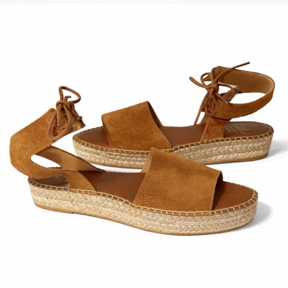 Andre Assous Brown Leather Espadrille Sandals Size EUR 41 Ankle Tie